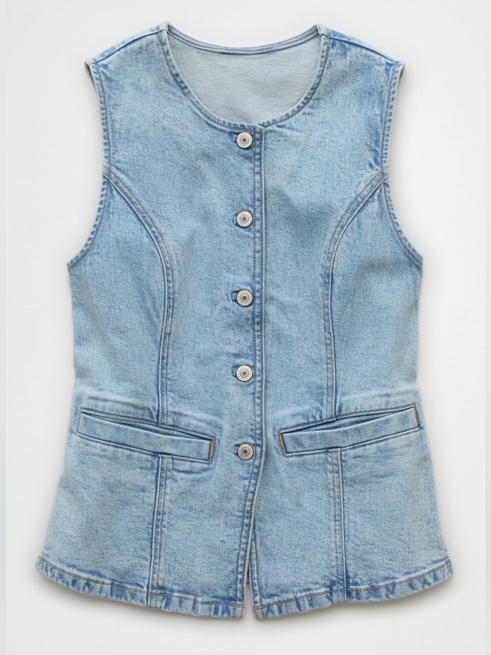 🌵AE American Eagle Outfitters Crew Neck Button-Up Denim Vest - Picture 3 of 7